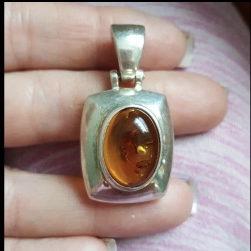 Vintage Sterling Silver Espo Sig Amber Stone Pendant!!!